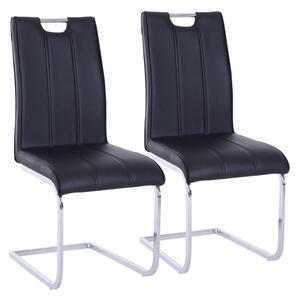 Set 2 Sedie Design Moderno in Metallo con Rivestimento in Pelle PU Nero