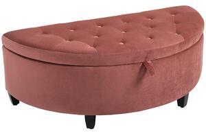 Panca Contenitore Semicircolare Imbottita in Tessuto Velluto 120x60x42 cm Rosa