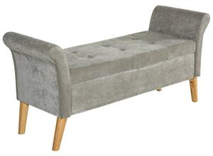 Panca Pouf Contenitore in Tessuto Imbottito con Braccioli 136,5x45x62 cm Grigia