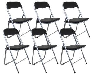 Set 6 Sedie Pieghevole 45x45x45/80 cm in Acciaio e PVC Imbottito Nera