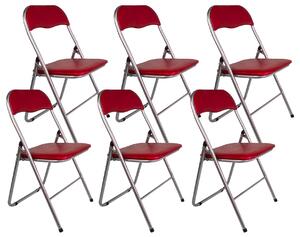Set 6 Sedie Pieghevole 45x45x45/80 cm in Acciaio e PVC Imbottito Rossa