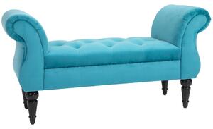 Panca con Braccioli in Tessuto Velluto Capitonné 117x40x58 cm Blu