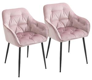 Set 2 Sedie Imbottite 59,5x55,5x83,5 cm in Velluto Rosa