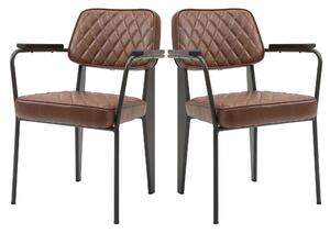 Set 2 Sedie Imbottite 58,5x59x81 cm in Similpelle e Acciaio Marrone