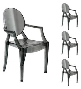 Set 4 Sedie con Braccioli 54x48,5x92 cm in Policarbonato da Interno Elizabet Grigio Fume