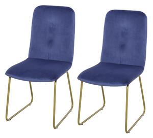 Set 2 Sedie Imbottite 44,5x59,5x91 cm in Flanella Blu