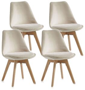 Set 4 Sedie 48,5x47x81,5 cm in Velluto Ecru