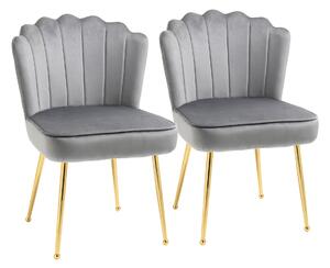 Set 2 Sedie Imbottite 57x58x88 cm in Tessuto Effetto Velluto Grigio