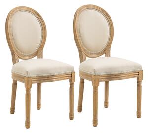 Set 2 Sedie Retrò Imbottite 49x56x96 cm in Legno e Tessuto Bianco Panna