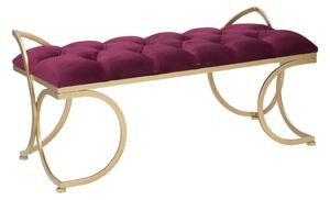 Panca Glam Luxy Bordeaux 103x43x47 cm in Ferro e MDF e Spugna e Poliestere Bordeaux e Oro