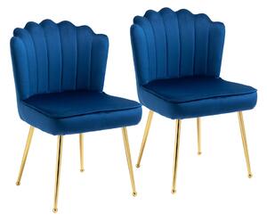 Set 2 Sedie Imbottite 57x58x88 cm in Tessuto Effetto Velluto Blu
