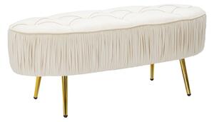 Panca Ovally Crema 102x40,5x42 cm in Legno e Velluto Crema e Oro