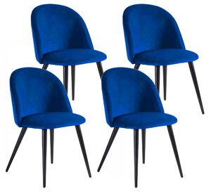 Set 4 Sedie Imbottite 49x52x79 cm in Velluto Blu e Nero