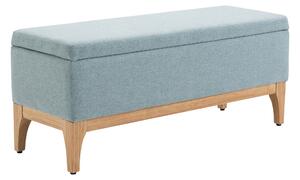 Panca Pouf Contenitore Imbottita 110x39x45 cm in Tessuto Effetto Lino Azzurro