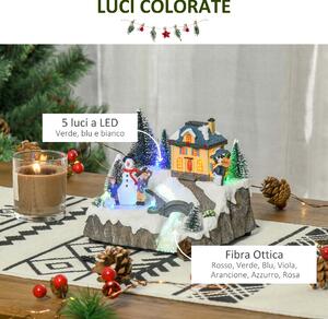 HOMCOM Villaggio Natalizio Luminoso con Movimento e 8 Musiche, Decorazione di Natale con Luci LED, Fibre Ottiche e Pattinatori