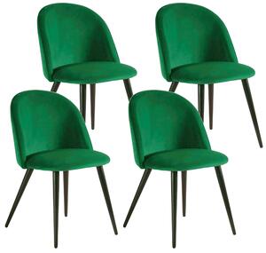 Set 4 Sedie Imbottite 49x52x79 cm in Velluto Verde e Nero