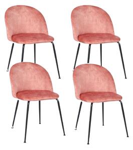 Set 4 Sedie Imbottite 45x55x79 cm in Velluto Rosa Chiaro