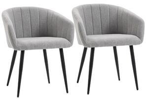 Set 2 Sedie Imbottite 62x56x76 cm in Tessuto Effetto Lino Grigio Chiaro
