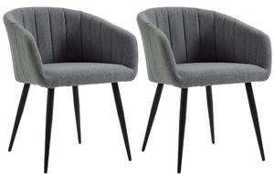 Set 2 Sedie Imbottite 62x56x76 cm in Tessuto Effetto Lino Grigio Scuro