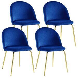 Set 4 Sedie Imbottite 49x52x79 cm in Velluto Blu e Oro