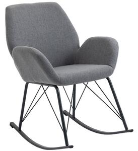 Sedia a Dondolo Imbottita 65x80x88 cm in Metallo e Tessuto Grigio