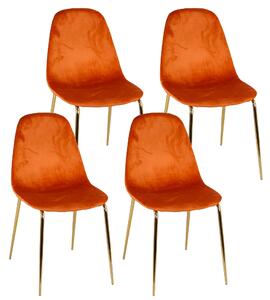 Set 4 Sedie Imbottite 44x55x86 cm in Velluto Arancione e Oro