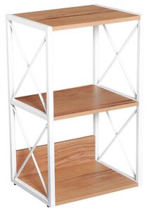 Libreria Scaffale 3 Ripiani con Struttura in Acciaio Bianco e Ripiani in Legno 40x35x72.5 cm