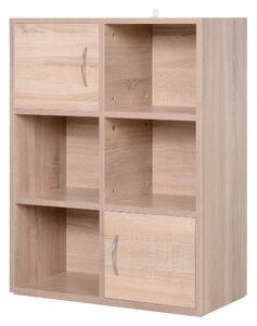 Libreria Scaffale in Legno a 3 Ripiani con 4 Scompartimenti e 2 ante Legno Naturale 61.5x29.5x80 cm