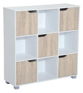 Libreria Scaffale con 9 Scompartimenti Bianco e Rovere 89.5x30x93 cm