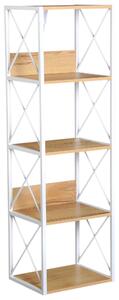 Libreria Scaffale 5 Ripiani con Struttura in Acciaio Bianco e Ripiani in Legno 40x35x143.5 cm