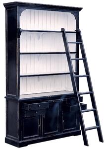 Mobile Libreria con Scaletta 3 Ante 4 Cassetti 4 Ripiani Nero