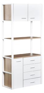Libreria Armadio 2 Ripiani 4 Cassetti in Acciaio e Legno Bianco e Rovere 80x35x168 cm