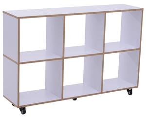Libreria a 6 Scomparti Aperti con Rotelle in Legno Bianco 120x30x80 cm