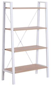 Libreria Scaffale a Scala 4 Ripiani in Legno e Acciaio Bianco e Rovere 80x33x133.5 cm