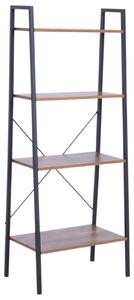 Libreria Scaffale a Scala 4 Ripiani Stile Industrial in Acciaio Nero,60x35x145 cm