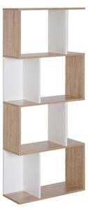 Libreria di Design Moderno 4 ripiani Legno Naturale e Bianco 60x24x148 cm