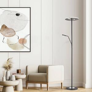 FISCHER & HONSEL Lampada da terra con luce lettura Dent, dimmerabile, Nero, Soggiorno / Sala da pranzo, Metallo, Moderno, Lampada LED da terra