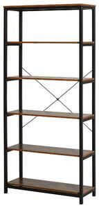 Libreria 6 Ripiani 80x30x180 cm in Legno e Metallo Nera