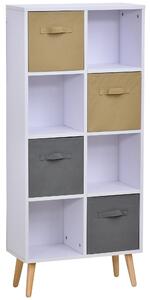 Armadietto Libreria 8 Ripiani 4 Cassetti Pieghevoli 54,5x24x122,5 cm Bianco
