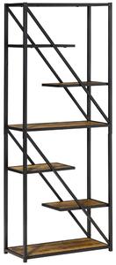 Libreria a Muro 6 Ripiani 64x30x165 cm in Truciolare e Metallo Marrone e Nero