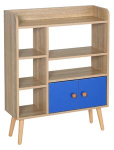 Libreria 5 Ripiani con Armadietto 71,8x24x90,8 cm in Truciolato Rovere e Blu