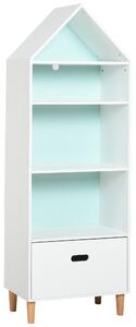 Libreria 4 Ripiani 1 Cassetto 50x30x142 cm Bianco e Azzurro