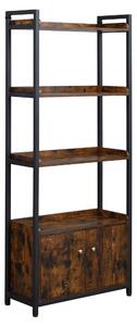 Libreria 4 Ripiani 2 Ante 75x30x180 cm in Legno Truciolare e Metallo Marrone