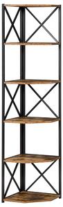 Libreria Angolare 5 Ripiani 39x39x175 cm in Metallo e Truciolare Marrone Rustico