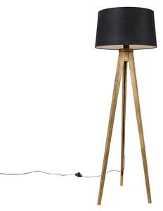 Lampada da terra treppiede legno paralume lino nero 45 cm - TRIPOD Classic