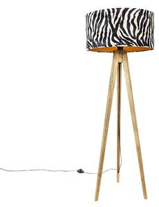 Lampada da terra vintage in legno con paralume zebra design 50 cm - Tripod Classic