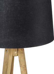 Lampada da terra treppiede legno paralume lino nero 45 cm - TRIPOD Classic