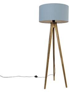 Lampada da terra tripode legno paralume azzurro 50 cm - TRIPOD Classic