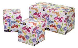 Set 2 Pouf e Panca in Similpelle 60x30x33 cm Farfalle