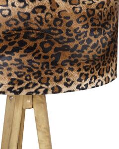 Lampada da terra treppiede legno paralume leopardato 50 cm - TRIPOD Classic